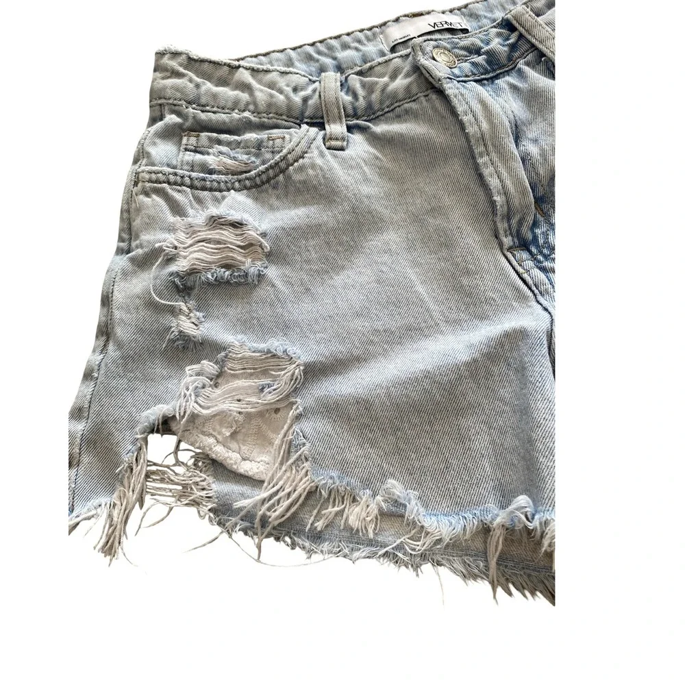 Vervet Distressed Denim Jean Shorts‎ Light Wash Eyelet High Rise Casual Summer